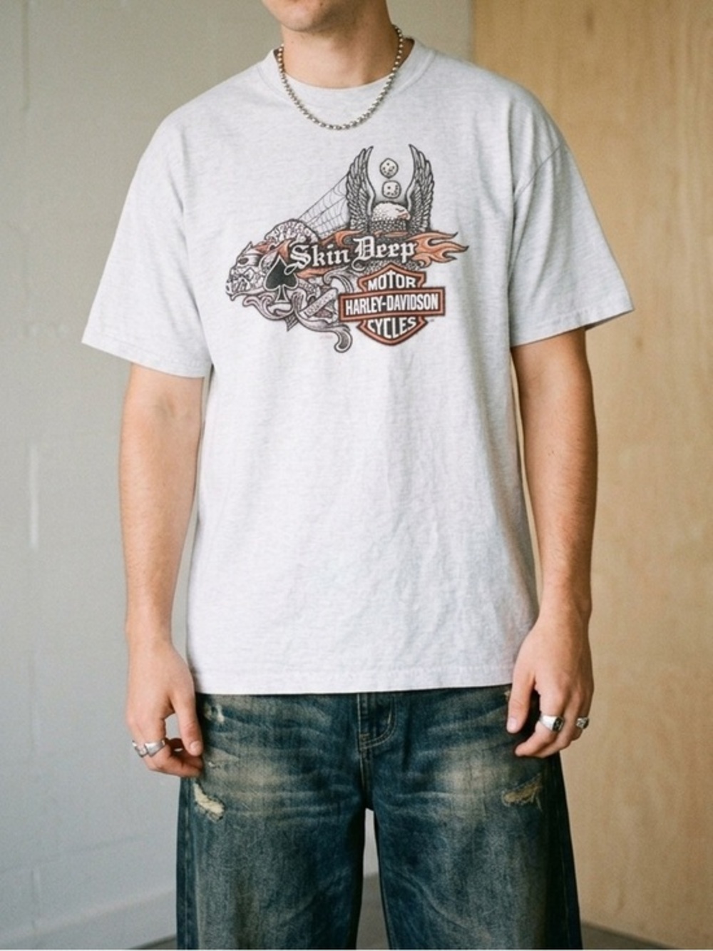 Y2K Harley Davidson Skin Deep TShirt Mens Size 2XL Dice Cards Eagle
